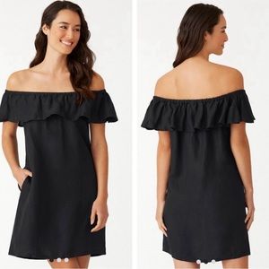Tommy Bahama Black Linen-Blend Off-the-Shoulder Dress Size S great condi…c2